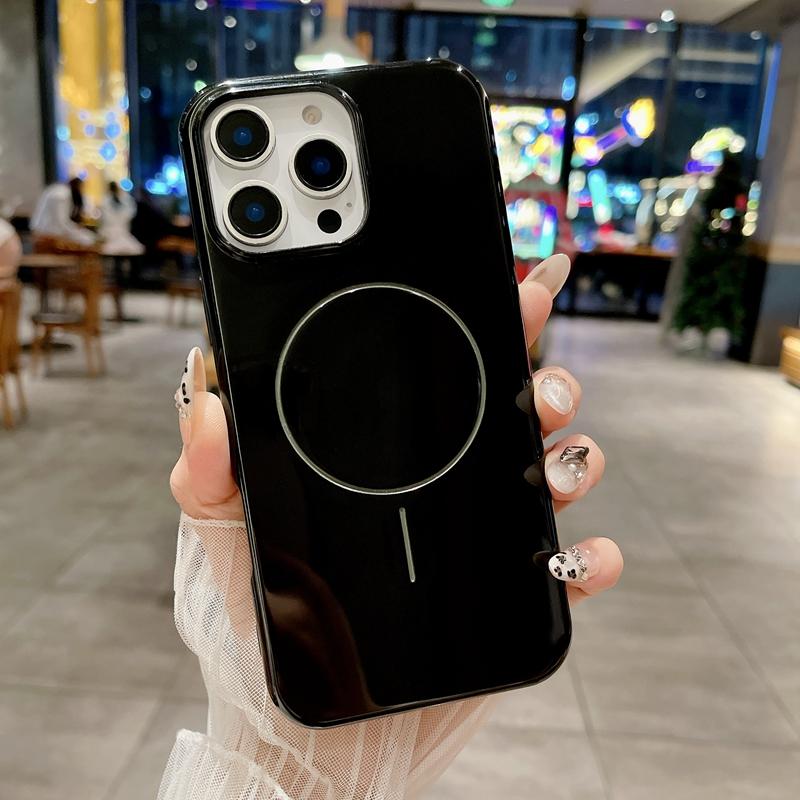 Einfarbige glänzende magnetische Handyhülle für iPhone 16 15 14 13 12 11 Pro XS Max X Magsafe Bumper stoßfeste Hülle für Samsung Galaxy S25 Utlra