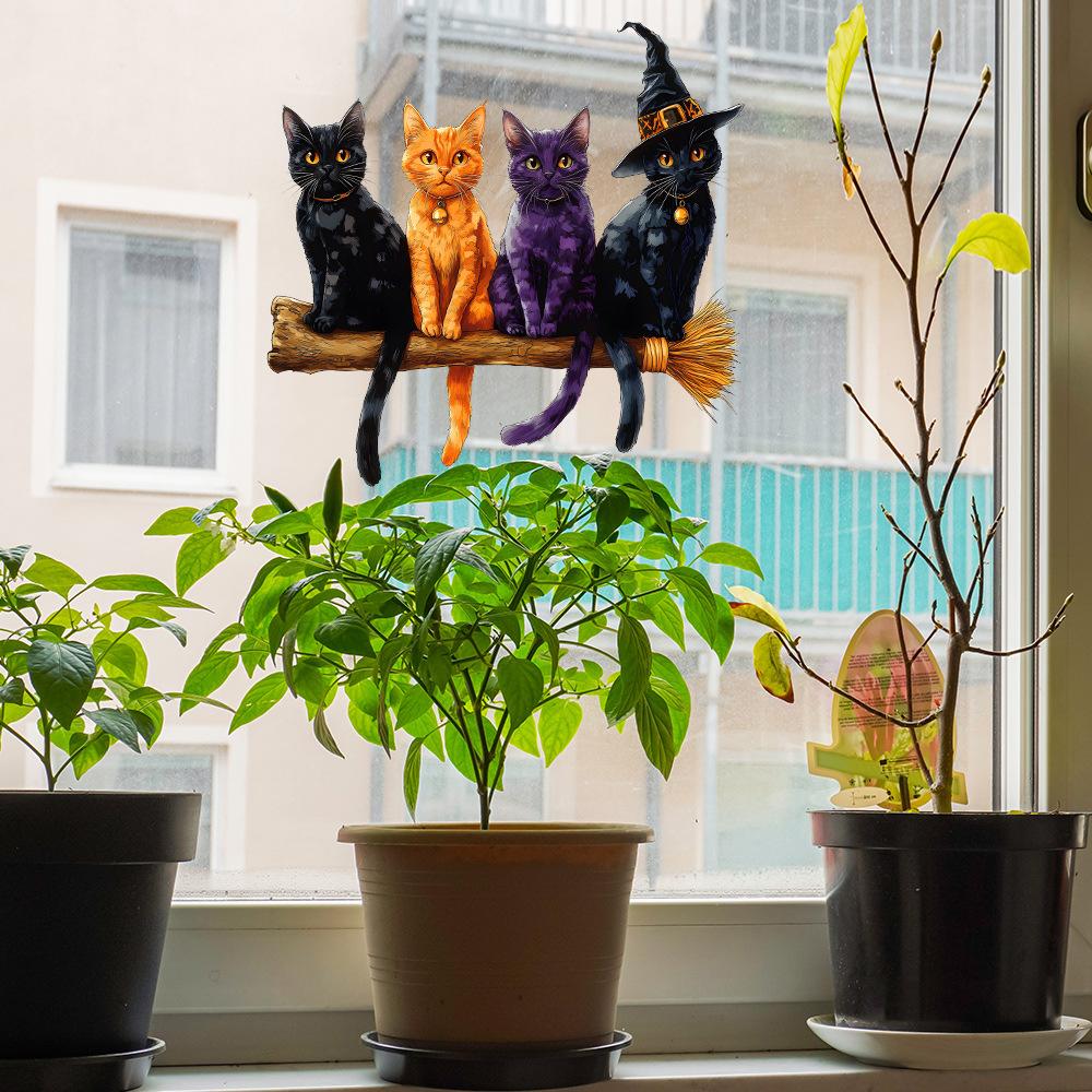 Cartoon Cute Kitten Balcony Glass Window Home Beautification and Decoration Static Electricity Window Stickers