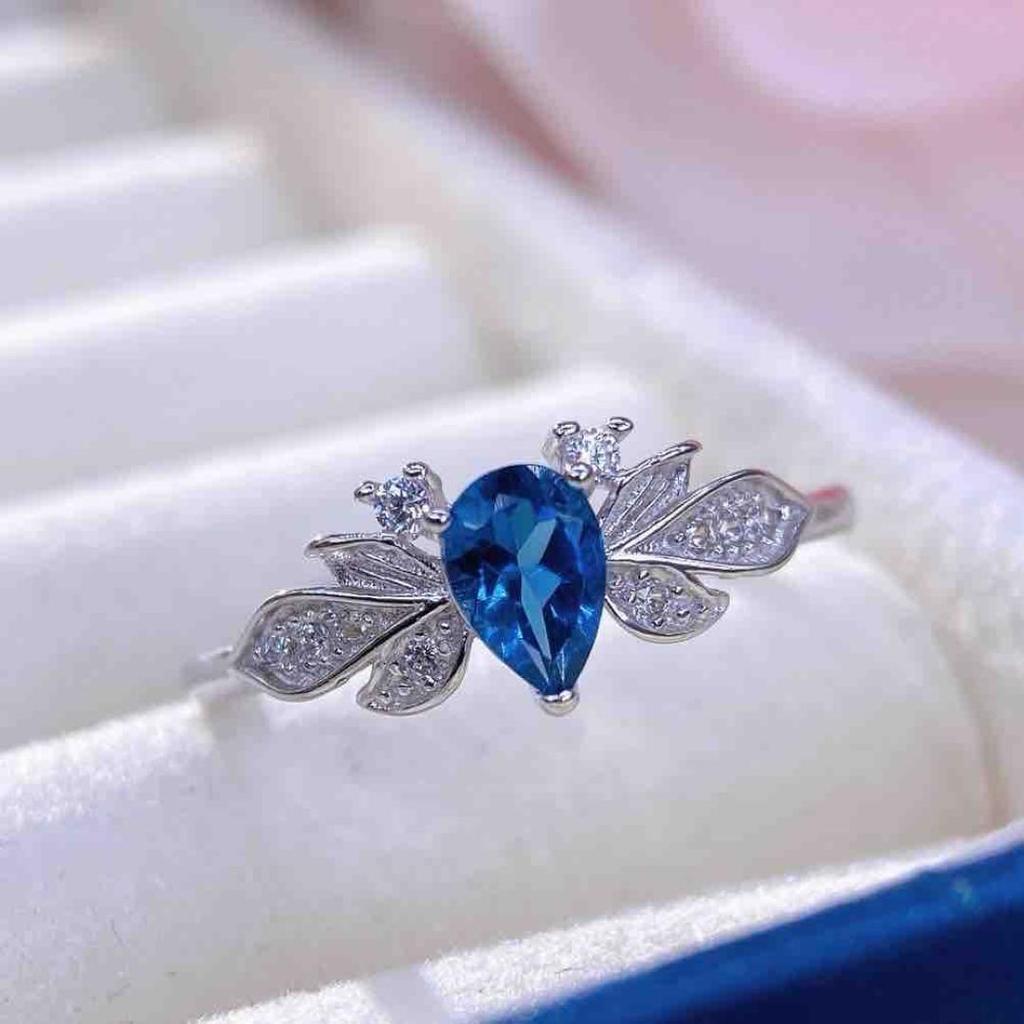 Natural Blue Topaz S925 Silver Ring - Simple Design Jewelry