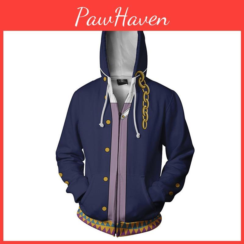 Jojos Bizarre Adventure Cosplay Hoodie Mens Stylish Zipper Jacket With Long Sleeves