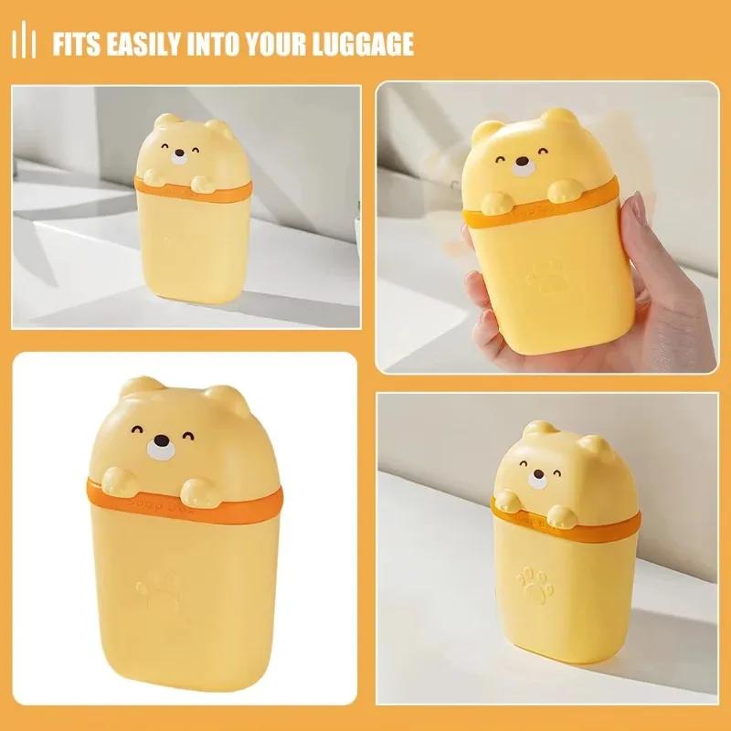 Cartoon Bear Portable Soap Dish Travel Bathroom Soap Rack Dish Sealed Storage Box Waterproof Home Bathroom Accessories