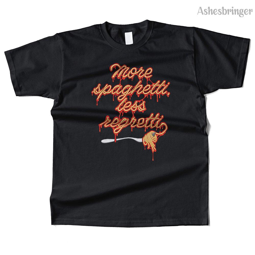 Unisexs Cotton More Spaghetti Less Regretti Graphic High Quality T Shirt Street Casual Style Tee for Unisex and Women
