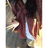Women's Retro Red Plaid Loose Long-Sleeve Shirt - Spring/Autumn Stylish Top
