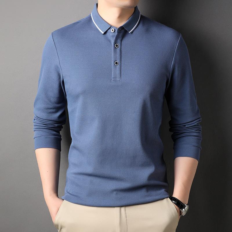 Spring and Autumn Solid Color Long-Sleeved T-shirt Men's New Polo Collar Loose Polo Shirt