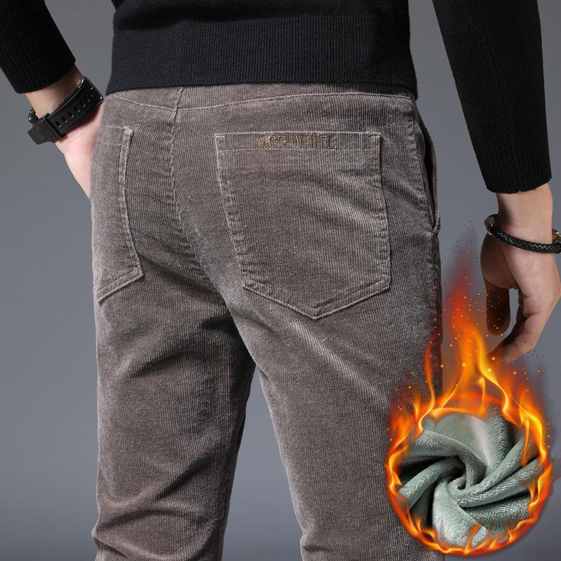 

2024 Осень и зима Плюс Плотный бархат облегающие вельветовые повседневные брюки для мужчин, свободные осенние полосатые бархатные брюки для мужчин 38