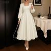 ZANZEA Women Elegant Square Collar Long Sleeve Casual Long Dress