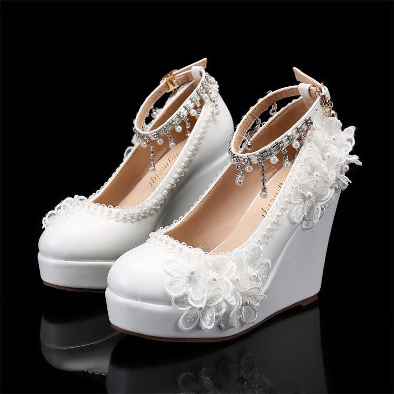 Fashion White Flower High Heel Pointed Sandals Women's Single Shoes Wedding Shoes Bride Designer Elegant Zapatos De Mujer High Heels 43