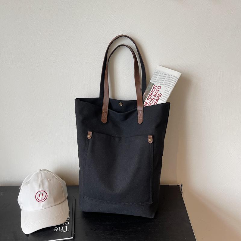 Canvas Bag Solid Color Large Capacity Student Handbag Women's Shoulder Bag Underarm Bag