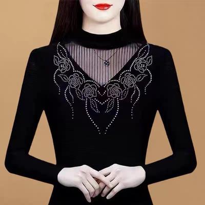 Spring New Style Slim-fitting Base Shirt Black Half-high Neck Versatile Top Temperament Solid Color Long Sleeves