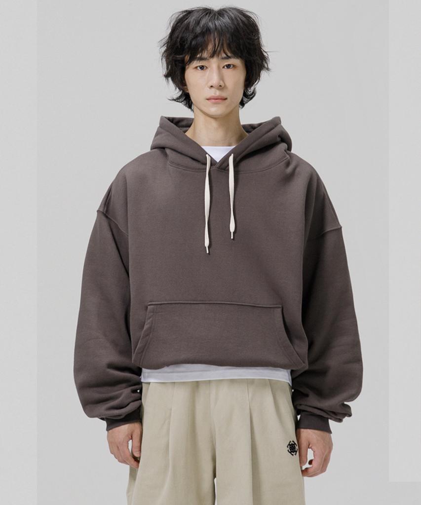 Oversized Heavy Fleece Plain Balloon Sweat Hoodie - Dark Grey