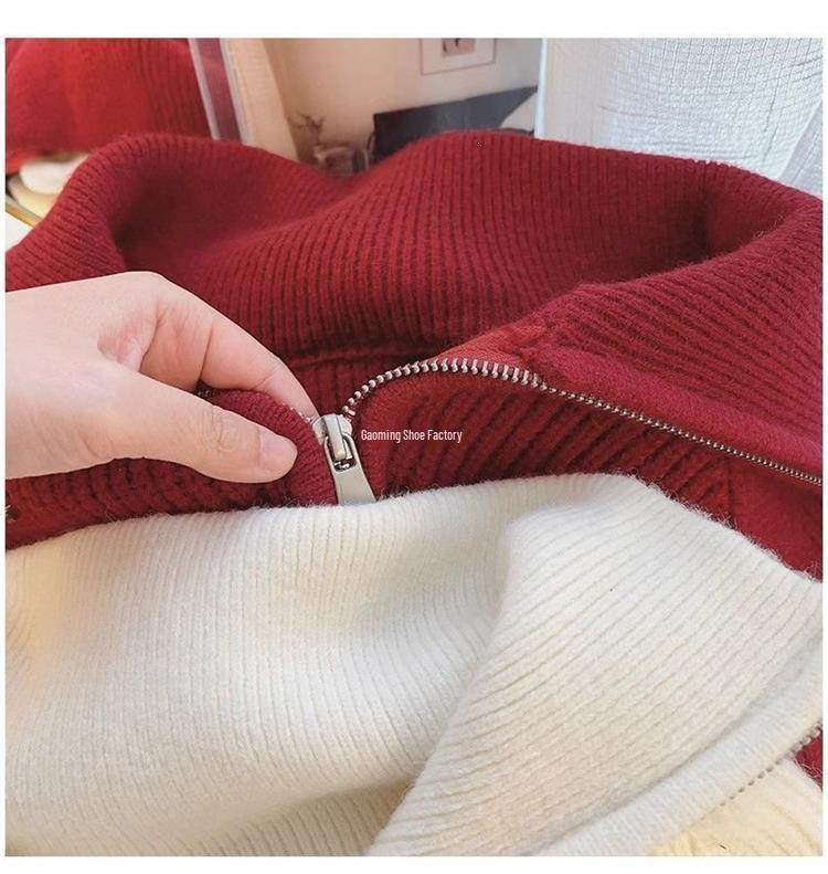 2026 Autumn/Winter Slimming Zipper Lapel Knit Sweater for Women