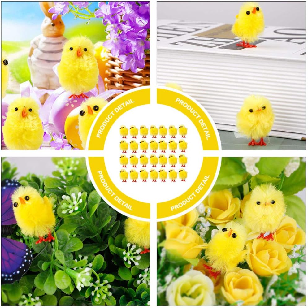 72-216PCS Yellow Cotton Ball Chick Easter Plush Chicken for Holiday Decorations Party Decor Cute Easter Decorations for Kids