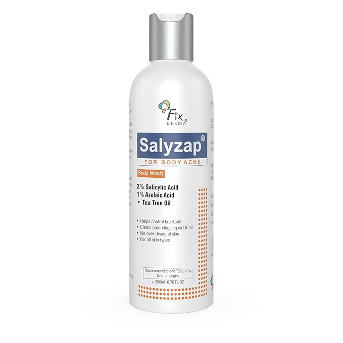 Fixderma Salyzap 2% Salicylic Acid Body Wash For Acne | Anti Acne Body Wash for Acne Prone Skin | Control Brekouts, Unclogs Pores - 200ml 200 ML