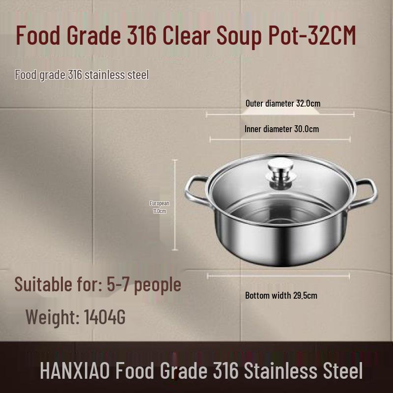 316 Stainless Steel Yin Yang Hot Pot with Induction Cooker Compatibility - Large Capacity Family Soup Pot