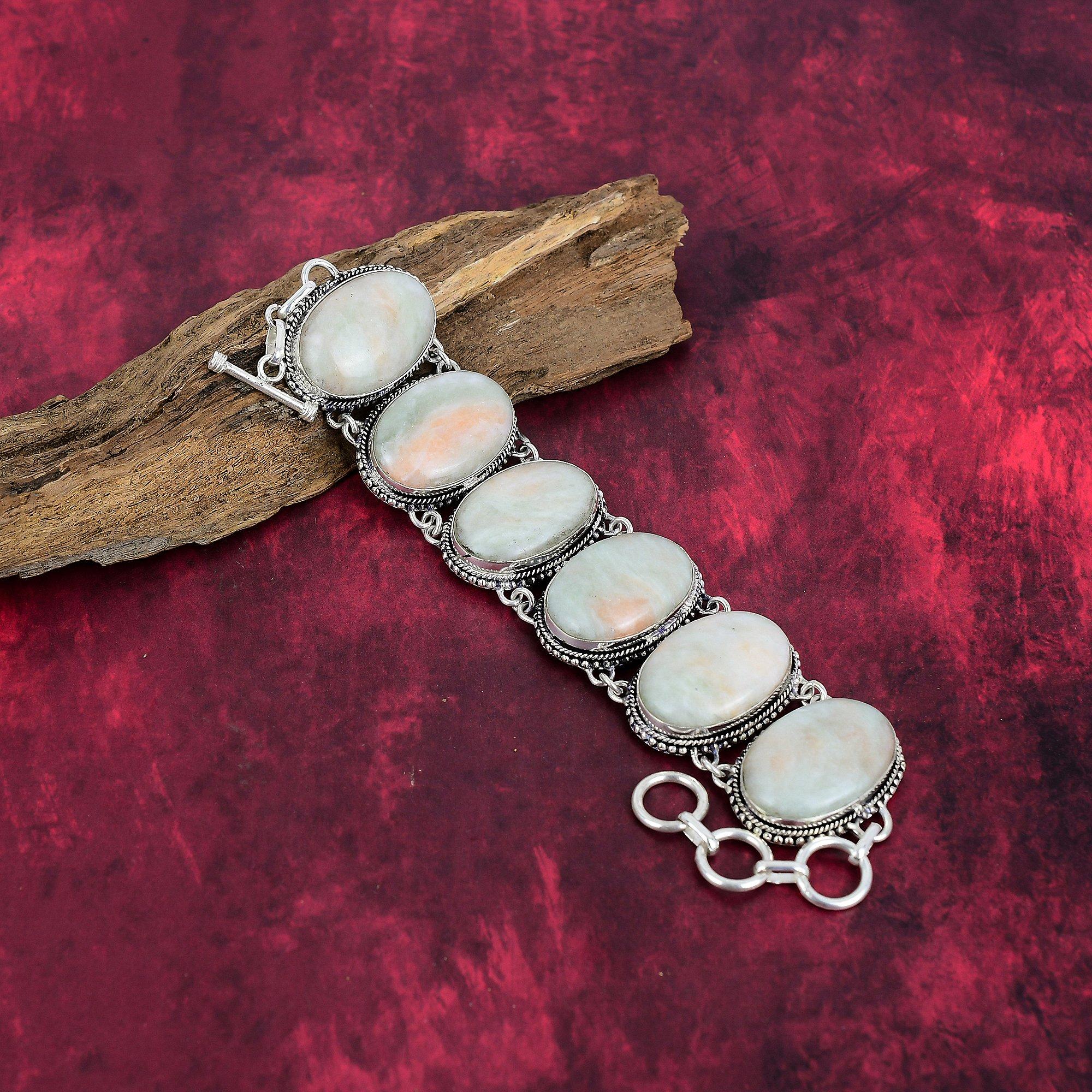 

Ювелирные изделия из оранжевого сколецита, браслет из стерлингового серебра 925 пробы, ювелирные изделия ручной работы с драгоценными камнями, подарки для жены, совершенно новый браслет Adjustable With 8 Inches белый