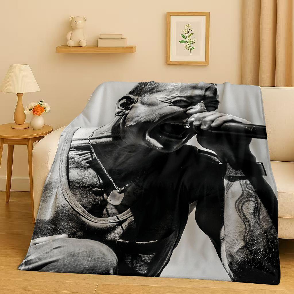 Retro L-Linkin Park Sign Rock Band Music Flannel Blanket,Ultra Soft Warm Plush Throw for Home Bedroom Bed Sofa Cover Camping