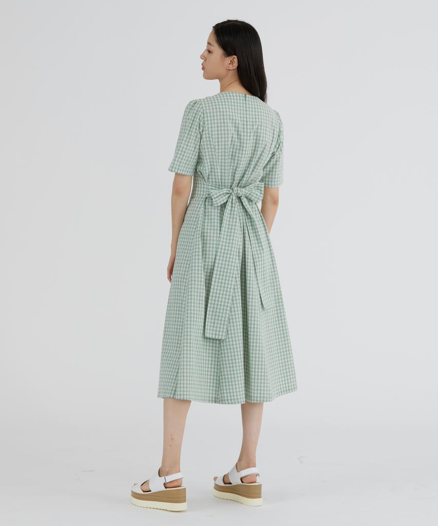 Modern Able Ribbon Point Check Dress - Green