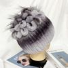 New Natural Rabbit Fur Hats for Women Striped Floral Fox Fur Beanies Female Winter Warm Knitted Outdoor Thick Snow Caps Beanies