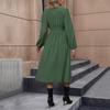 YYFS Women's Fashion Spring Fall Solid Color Print Long Sleeve V-Neck Middle Waistline Casual Dresses