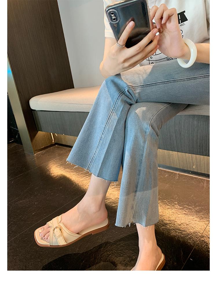 

Виноградная мама имеет тот же стиль в наличии~ нишевые ретро косой срез квадратный носок яркая линия пряжка ремня низкий каблук крутые шлепанцы лето женские 35