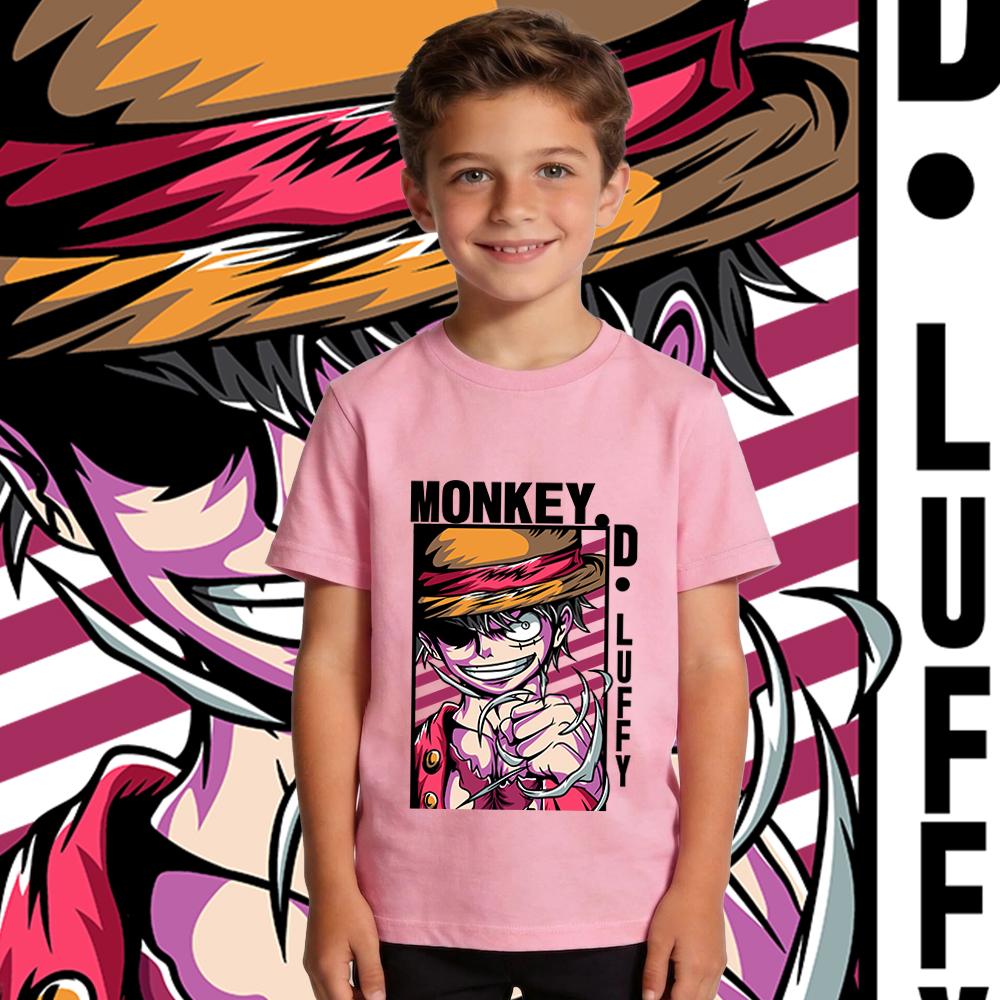 One Piece Luffy Anime Print Cotton T Shirt for Boys Girls Casual Summer Short Sleeve Kids Tee