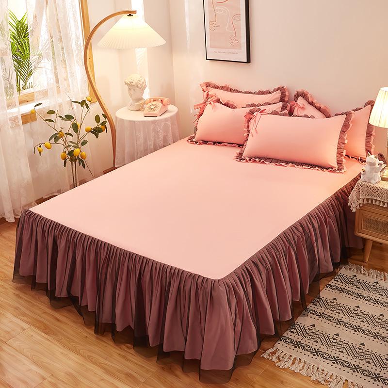 Solid Color Princess Style Brushed Bed Skirt with Dustproof Full Wrap