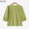 ZANZEA Women Casual V-Neck Solid Color Summer 3/4 Sleeve Blouse