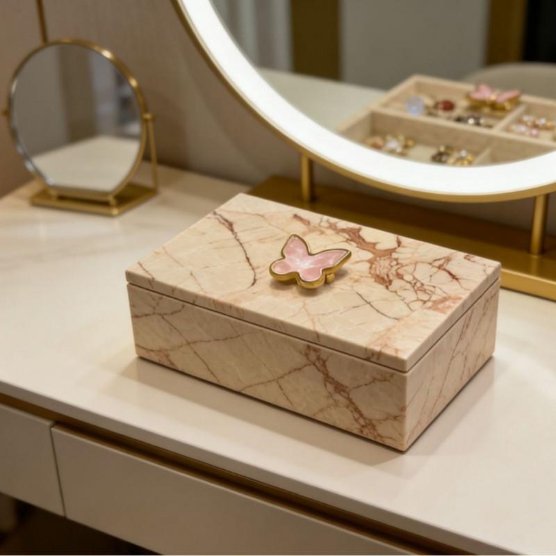 Marble-Style Jewelry Box With Lid Dresser Entryway Key Storage Modern Minimalist Small Organizer