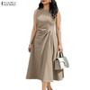 ZANZEA Women Casual Round Neck Solid Color Summer Sleeveless Dress