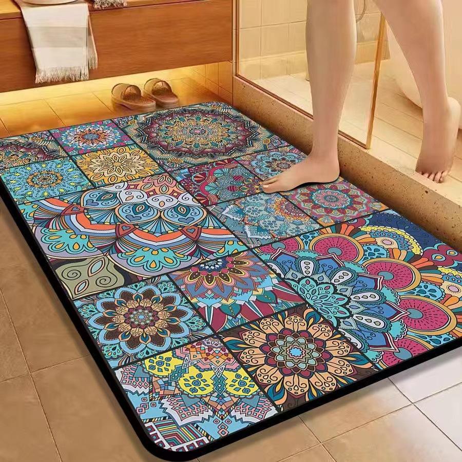 American Flower Diatom Mud Floor Mat, Bathroom Non-Slip And Dirt-Resistant Absorbent Floor Mat, Toilet Quick-Drying And Easy To Take Care Of