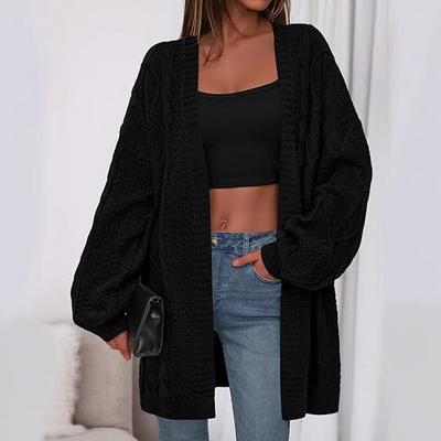 2025 Spring and Autumn New Coarse Needle Twist Knitted Cardigan Women's Medium and Long Solid Color Casual Loose Jacket Cardigan