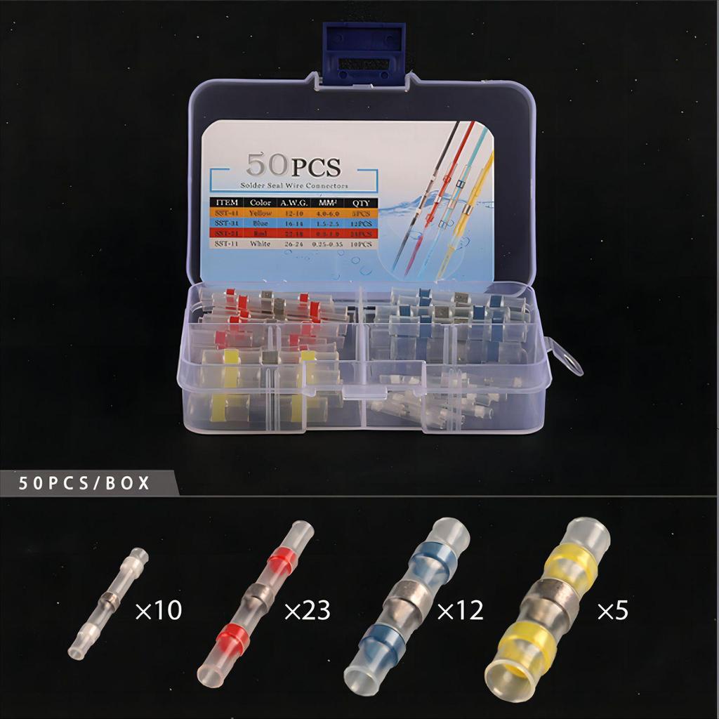 Waterproof Heat Shrink Solder Ring Set: 50-Piece Crimp-Free Insulated Wire Connectors