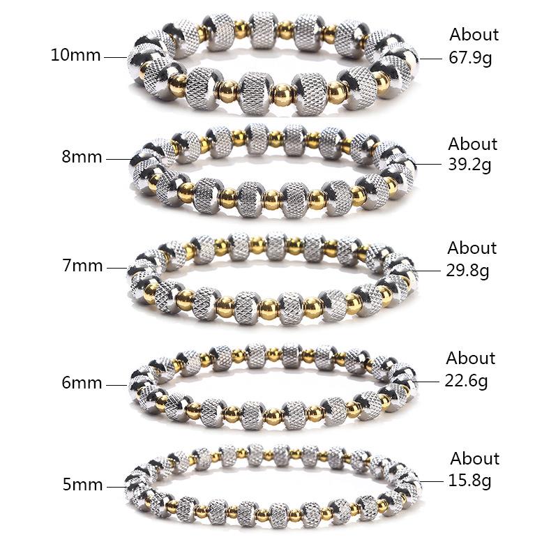 Couple Stainless Steel Stretch Bracelet Mixed Color Grid Beads Waterproof Durable Non-Fade Wristband