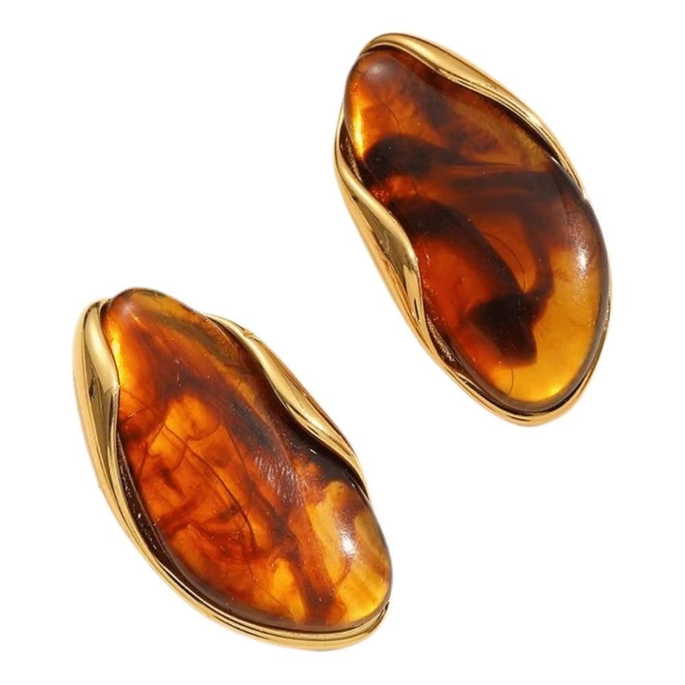 Irregular Geometric Earrings Resin Gold-plated Ear Studs Retro Resin Earrings Accessories