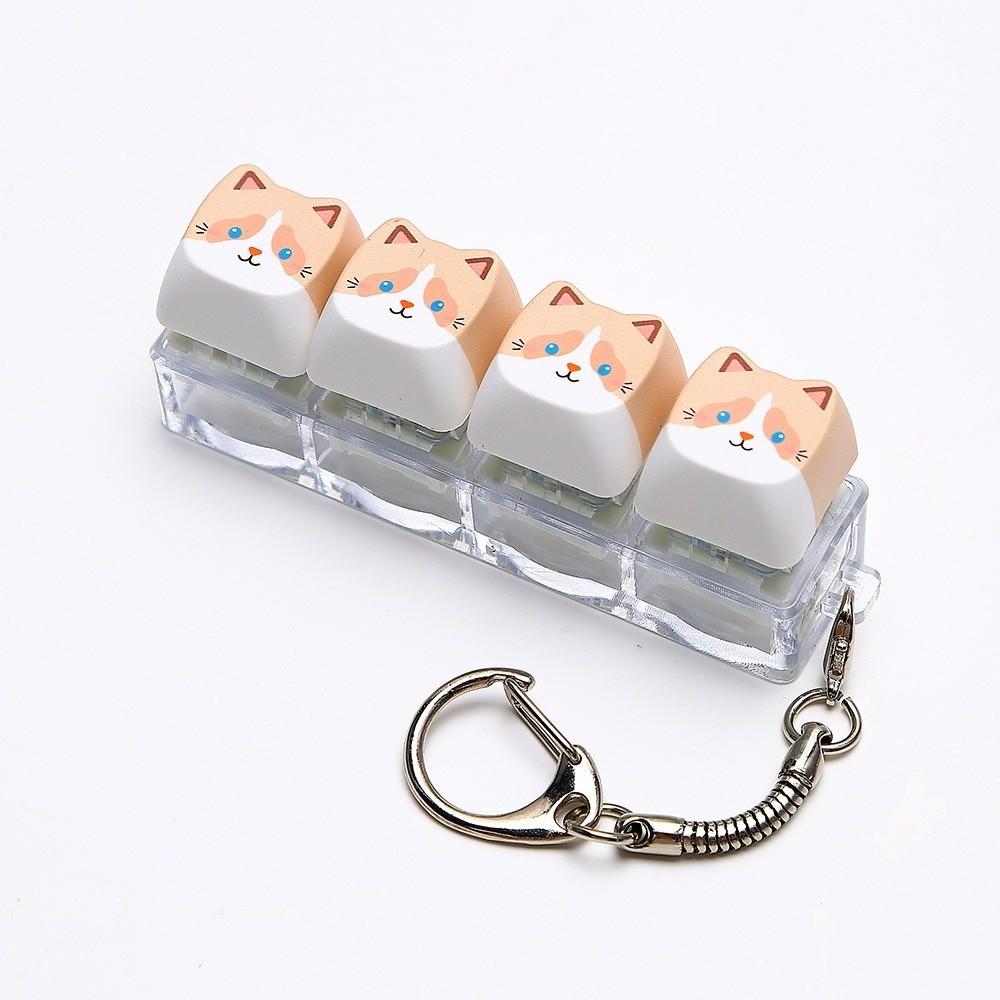 Cute Cat Keyboard Fidget Toy 4 Keys Mechanical Keyboard Keychain Gifts for Kitten Fans