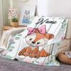 Personalized Name Blanket Cartoon Animal Exclusive Print Name Flannel Blanket Fun Gift Blanket