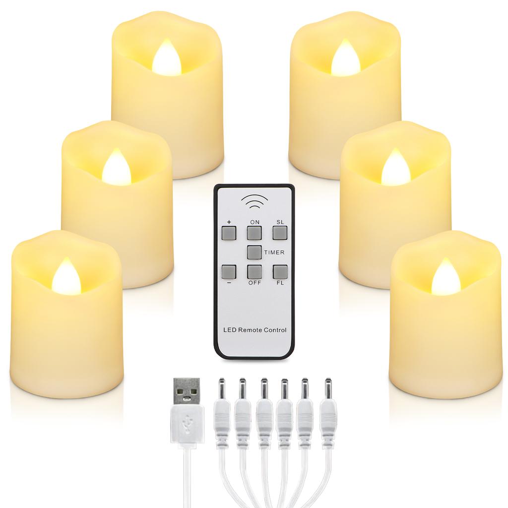 6 Pack LED Tea Light Candles with Remote Timer, Rechargeable Candles with Charging Station for Home Christmas