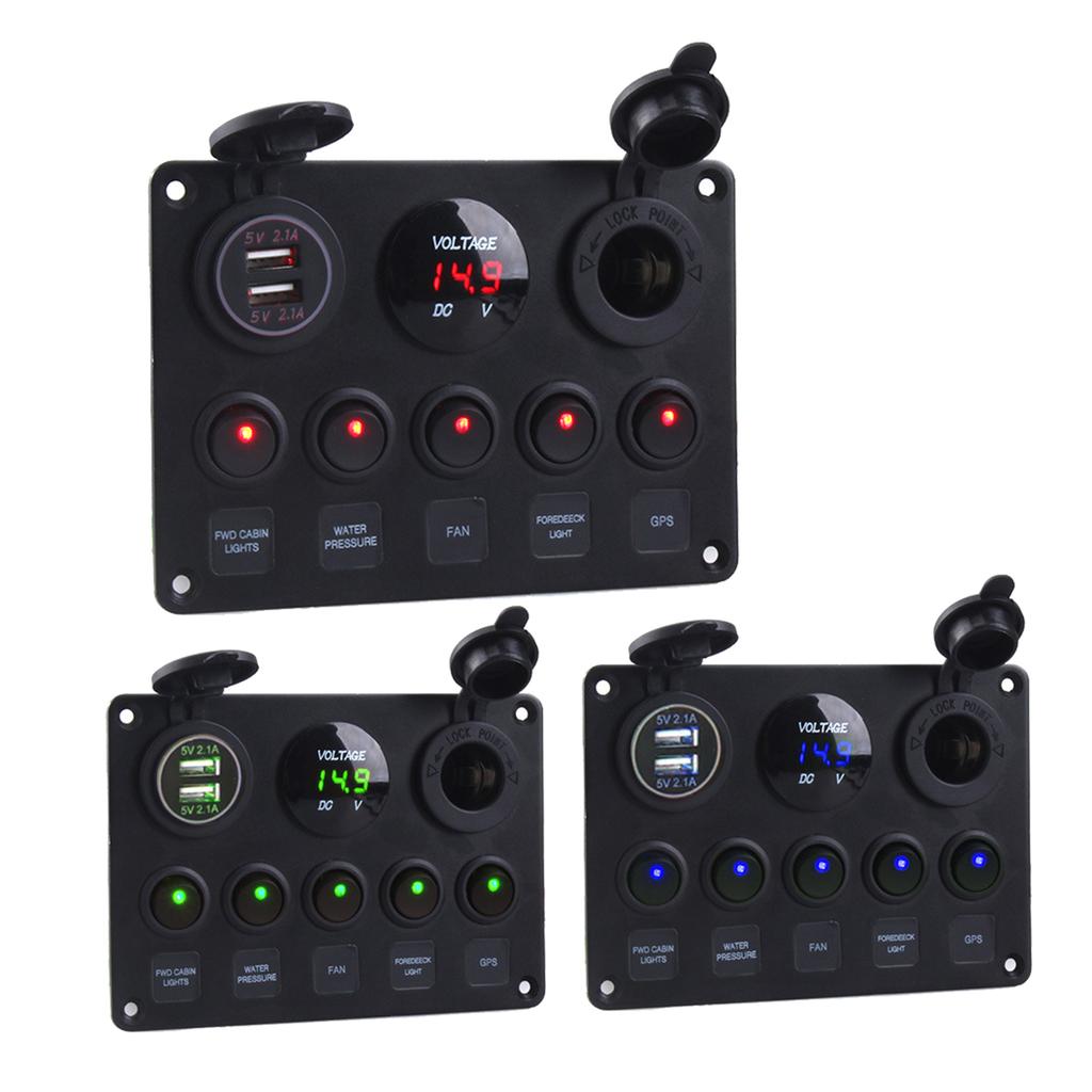 Panou Comutator LED cu 5 Butoane 12V 24V Comutator Lumină Încărcătoare USB Ecartament Pentru Mașină Marină Barcă Camion Remorcă Rulote Accesorii