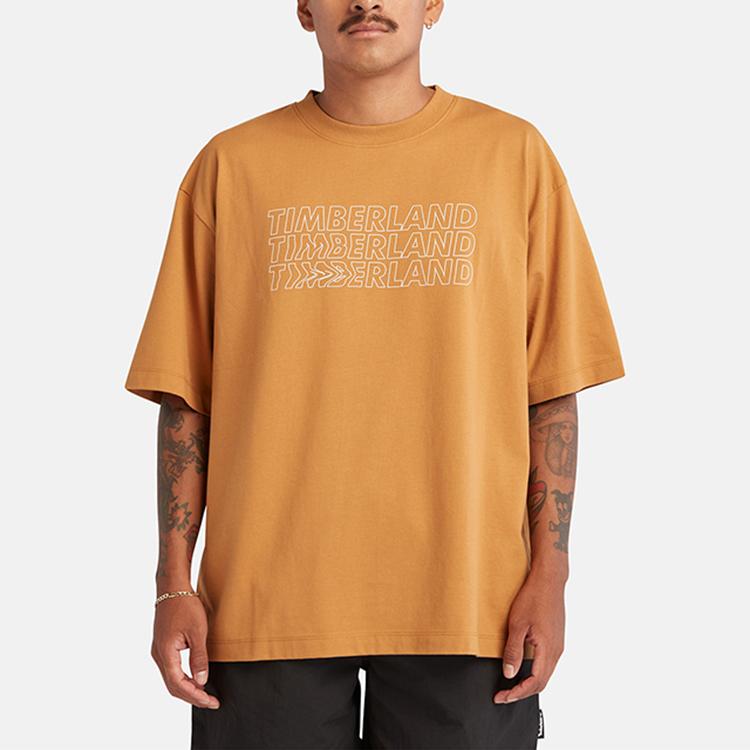 Timberland Letter Logo Printed Casual Loose Short Sleeve T-Shirt Unisex Tops Wheat A6QJ1-P47