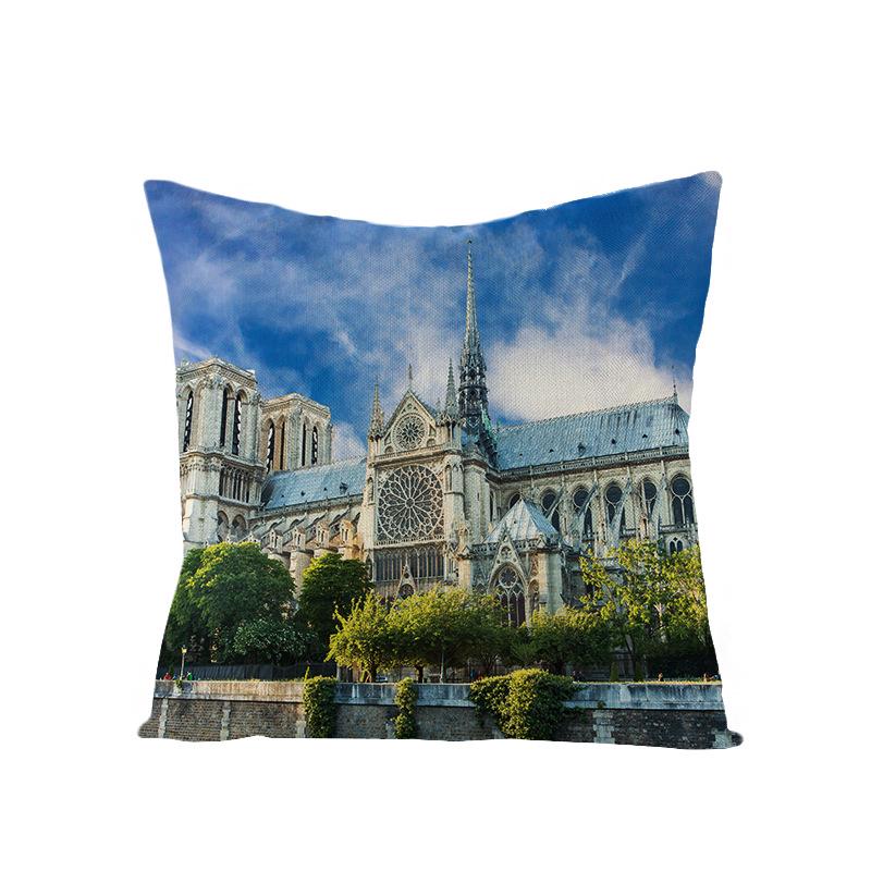 

Полиэстеровая наволочка Эйфелева башня Нотр-Дам Скандинавский стиль Украшение дома Подушка для дивана 45 * 45Cm (excluding pillow core)