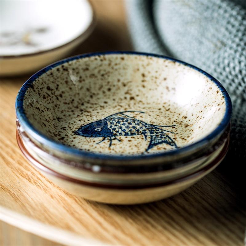Ceramic Seasoning Small Dish Japanese Willow Porcelain Pepper Taste Dish Round Small Plate Dipping Saucer Dish Kitchen Tableware