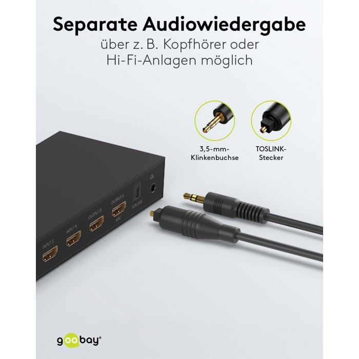 HDMI Audio Extractor - Goobay - 4K@60Hz - Signal numérique et analogique - Connecteurs plaqués or - Plug &amp; Play