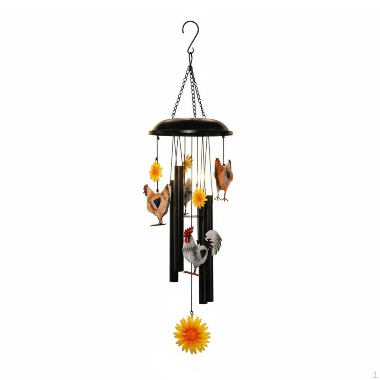 Chicken Wind Chime Vintage Metal Cockerel Rustic Charm Floral Hanging Decor for Nature