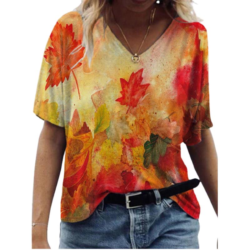 Oversized Women Summer New Casual Short Sleeve Loose Large Size Tops Landscape 3D Floral Print Top
