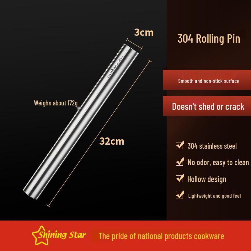 Seamless Stainless Steel Rolling Pin for Baking, Dumplings, and Noodles Premium 304 Rolling Pin (Star Logo)