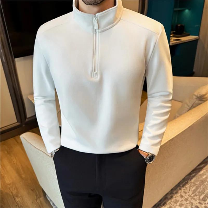 Autumn Winter Men's Thick Fleece Sweatshirts Solid Color Warm Half Zipper Pullover Tops Men Stand Collar Sports Full Sweatshirt