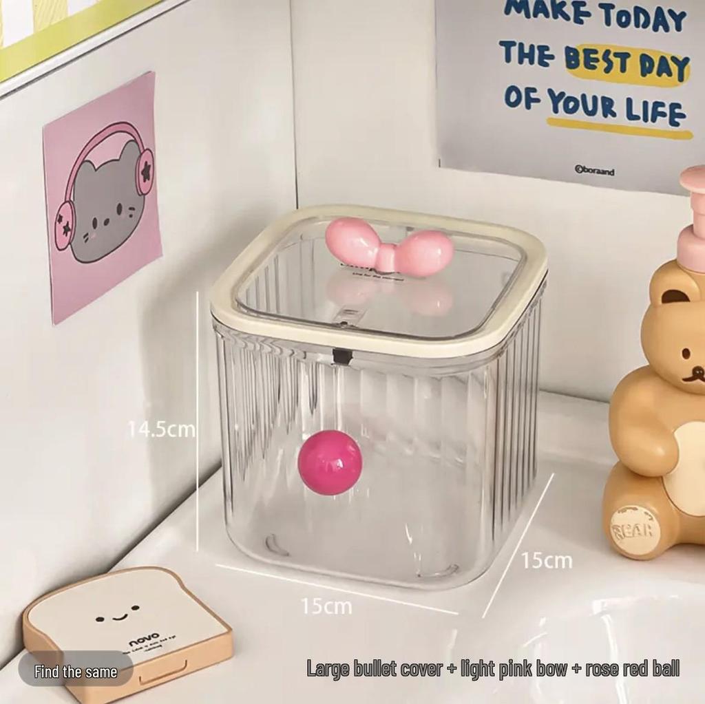 Transparent Desktop Trash Can with Lid - Stylish Hair Accessories and Storage Box