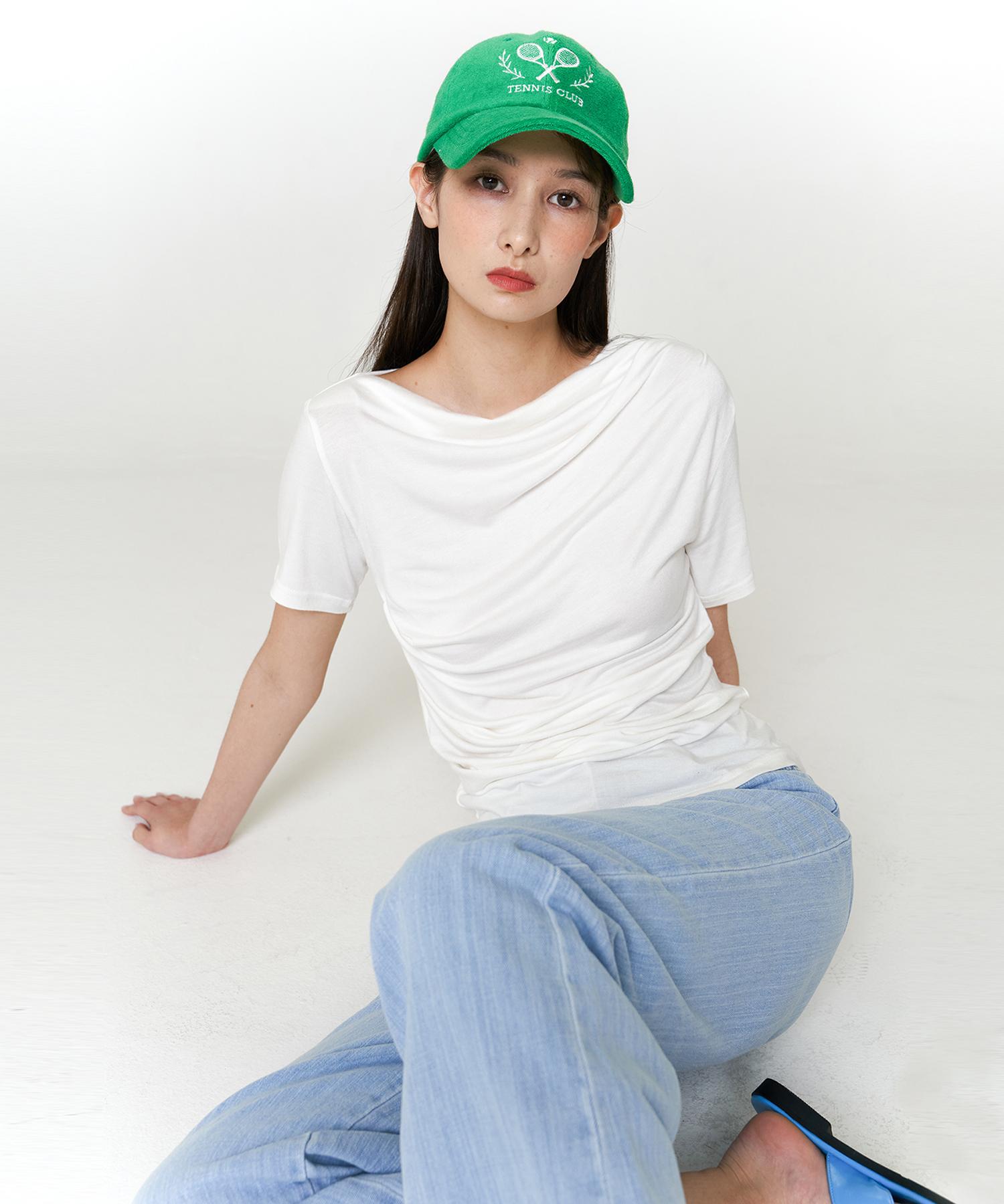 320 Showroom Side Pintuck Boat Neck Shirring Short Sleeve White White/Free