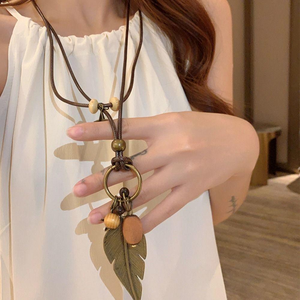 Tassel Ethnic Style Wooden Necklace Wood Bohemian Style Necklace Sweet Long Sweater Chain  Gift