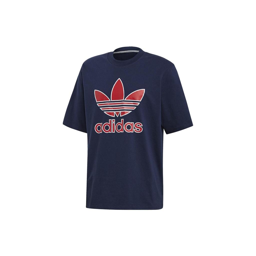 Adidas Originals Trefoil Letter Logo Print Crew Neck Stretch Short Sleeve T-Shirt Men Tops Dark-Blue EC3681